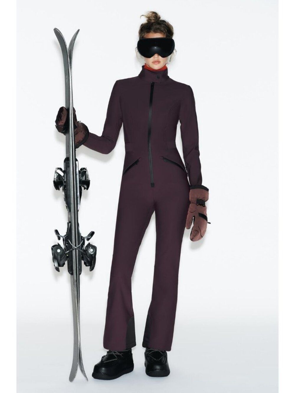 Zara Ski Suit Overalls XL Burgundy Water Resistant Windproof Recco 8073/032 NWT